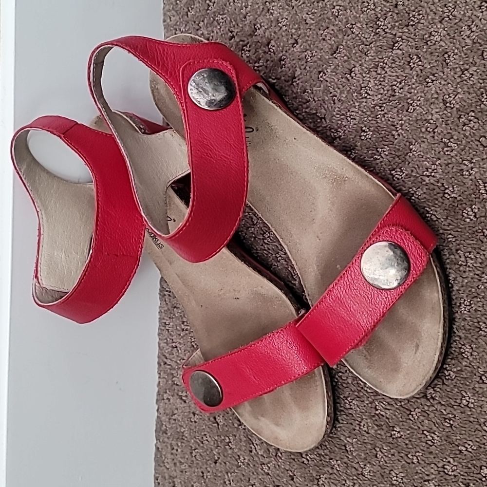 Red leather wedge sandals size 9